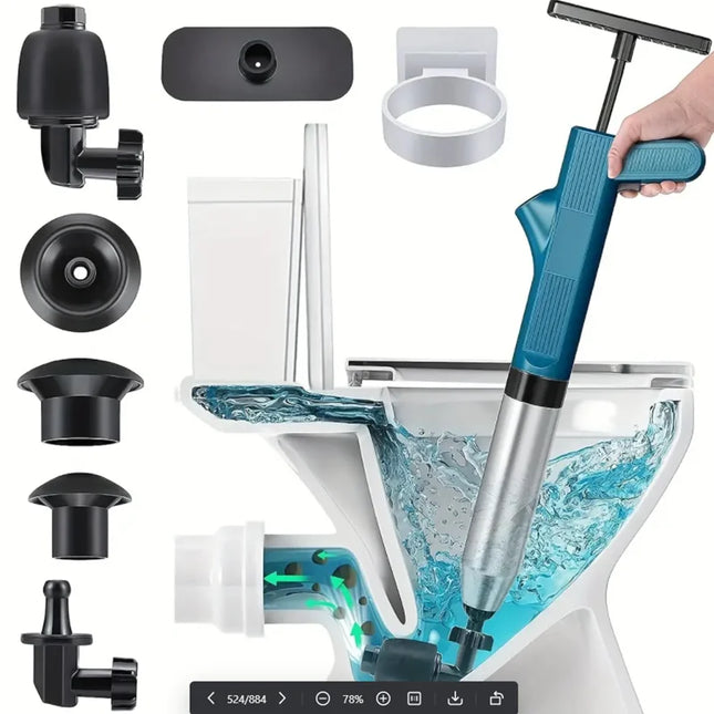 Powerful Toilet Plunger Stainless Steel Pipe Dredger Unblocker Pneumatic High-pressure Dredging Air Drain Blaster Tool Set by zapcart