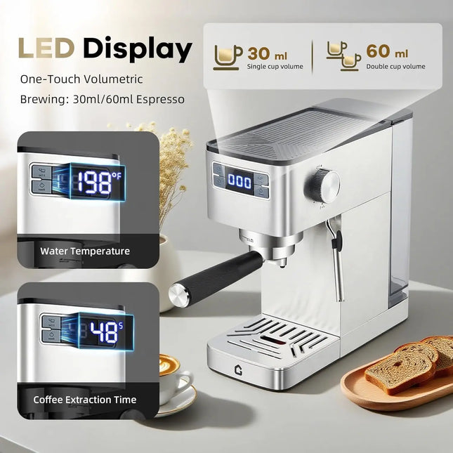 20 Bar Espresso Machine With Milk Frother, Compact Stainless Steel Coffee Maker, Pressure Gauge, All-in-One Barista Kit For Home by zapcart