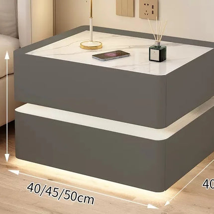 Modern Style Solid Wood Bedside Table with Wireless Charging Smart 2 Drawers Bedroom Nightstands with Lock 40cm by zapcart