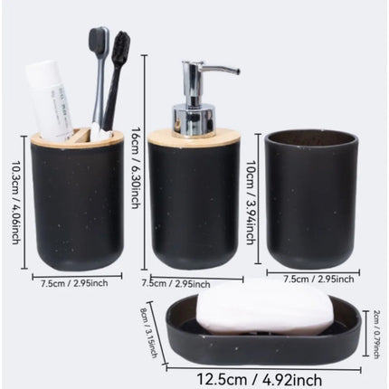 4Pcs/Set Soap Dispenser Box Toilet Brush Lotion Bottle Trash Can Bamboo Plastic Bathroom Storage Set Toothbrush Cup Holder by zapcart
