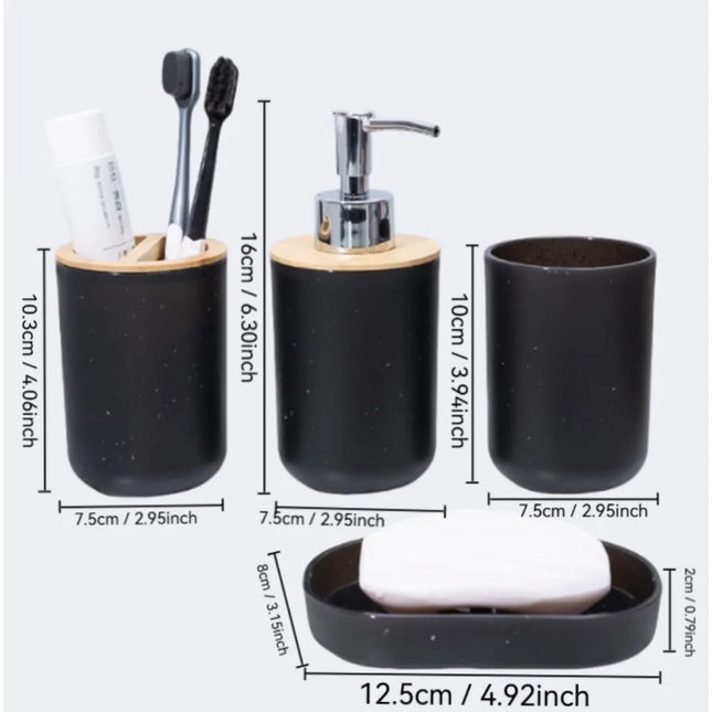 4Pcs/Set Soap Dispenser Box Toilet Brush Lotion Bottle Trash Can Bamboo Plastic Bathroom Storage Set Toothbrush Cup Holder by zapcart