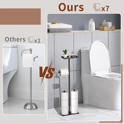 Toilet Tissue Roll Paper Holder Free Standing For Bathroom With storage Tray by zapcart