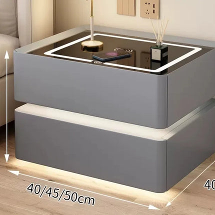 Modern Style Solid Wood Bedside Table with Wireless Charging Smart 2 Drawers Bedroom Nightstands with Lock 40cm by zapcart