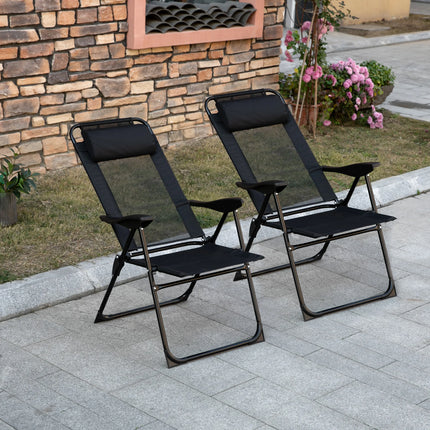 Outsunny Set of 2 Portable Folding Recliner Metal Outdoor Patio Chaise Lounge Chairs with Adjustable Backrest, Black by zapcart