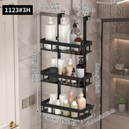 Bathroom wall mounted three-layer storage rack, door mounted rack, shower gel rack, shower room supplies storage rack by zapcart