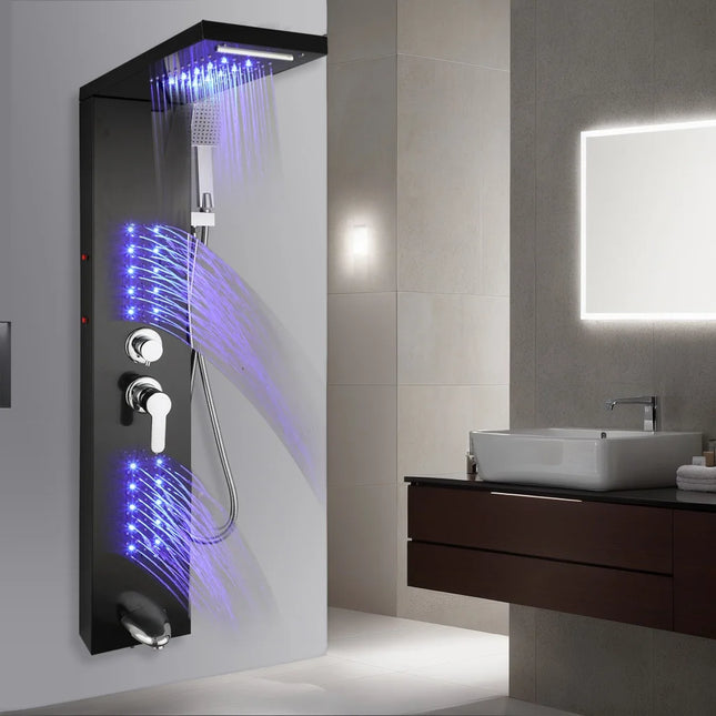 KEMAIDI Shower Panel Bathroom Shower Tower w/ LED Rainfall Waterfall Shower Head Body Massage Jet Shower Tub Spout Shower Column by zapcart