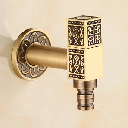 Carved Wall Mount Bibcock Brass Retro Tap Decorative Outdoor Garden Taps Washing Machine Mop Luxury Antique WC Faucet by zapcart