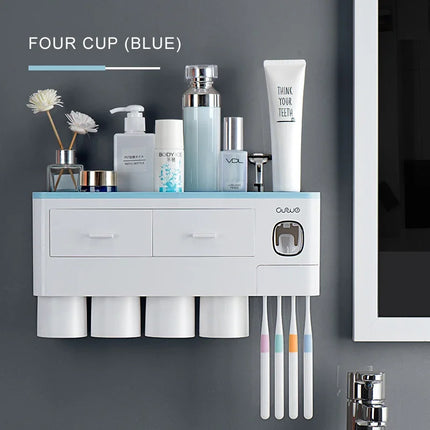 Magnetic Adsorption Inverted Toothbrush Holder Automatic Toothpaste Dispenser With Cup Toothpaste Bathroom Accessories Set by zapcart