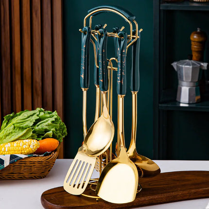 7 Stainless Steel Spatula And Spoon Set With Ceramic Handles For Home Chefs by zapcart