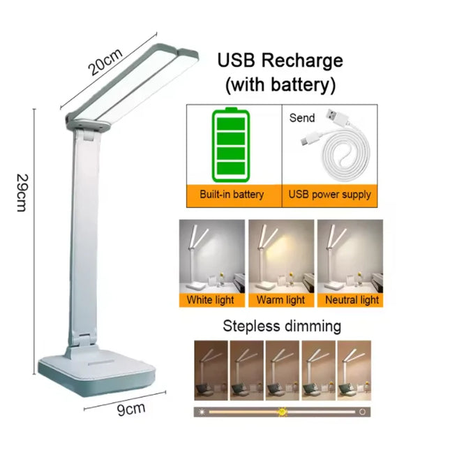LED Desk Lamp 3 Levels Dimmable Touch Night Light USB Rechargeable Eye Protection Foldable Table Lamp For Bedroom Bedside Desk by zapcart