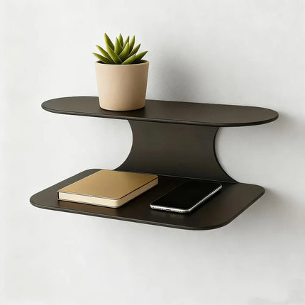 1pc Black Wall-Installed Floating Nightstand 2-Tier Shelf for Bedroom Decor by zapcart