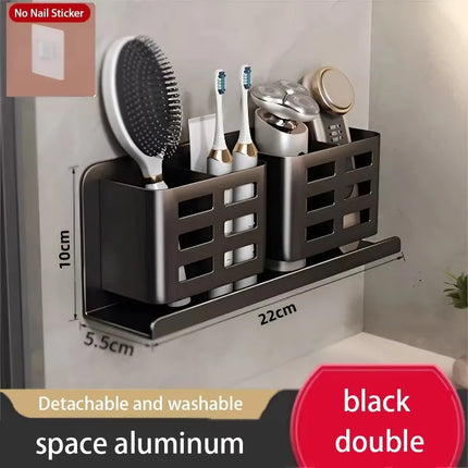 Bathroom Toothbrush And Toothpaste Storage Rack Washroom Wall-mounted Punch-free Washbasin Cosmetics Razor Comb Shelf by zapcart