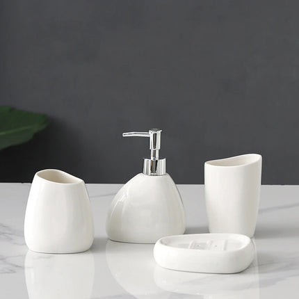 4/5 Pcs Modern Ceramic Bathroom Accessory Set with Pump Dispenser Tumbler Toothbrush Holder and Soap Dish Bathroom Supplies by zapcart