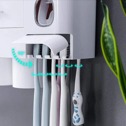 Magnetic Adsorption Inverted Toothbrush Holder Automatic Toothpaste Dispenser With Cup Toothpaste Bathroom Accessories Set by zapcart