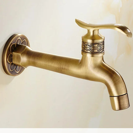 Carved Wall Mount Bibcock Brass Retro Tap Decorative Outdoor Garden Taps Washing Machine Mop Luxury Antique WC Faucet by zapcart
