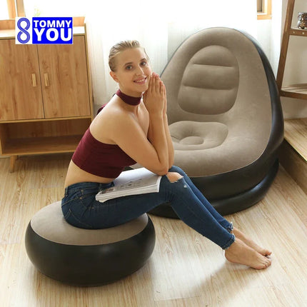 Garden Outdoor Household New Thickened Inflatable Lazy Sofa with Footstool Leisure Sofa Lounge Chair Portable Storage Air Chair by zapcart
