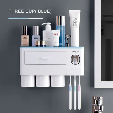 Magnetic Adsorption Inverted Toothbrush Holder Automatic Toothpaste Dispenser With Cup Toothpaste Bathroom Accessories Set by zapcart