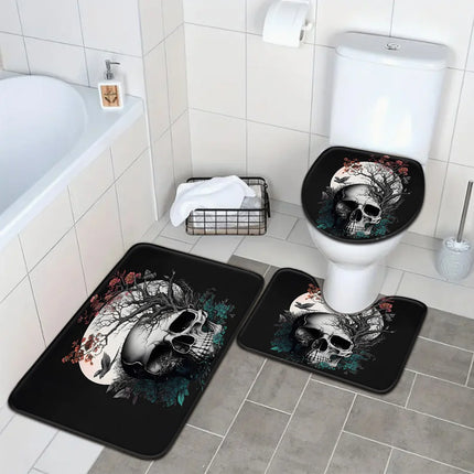 Late Night Moon Gothic Skeleton Bathroom Set - Soft Non Slip Contour Mat, Toilet Lid, and Bath Mat for Unique Home Decor by zapcart