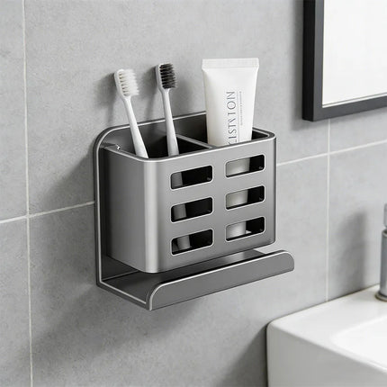 Bathroom Toothbrush And Toothpaste Storage Rack Washroom Wall-mounted Punch-free Washbasin Cosmetics Razor Comb Shelf by zapcart