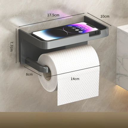 Wall Mounted No Drilling Bathroom Tissue Holder Toilet Paper Storage Box with Shelf for Phone Home Bathroom Roll Organizer Rack by zapcart