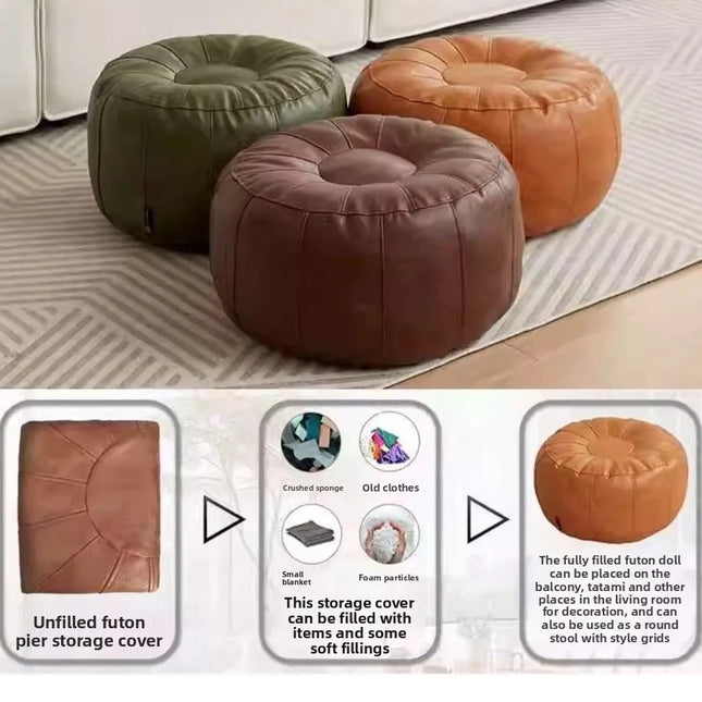 PU Leather Unstuffed Storage Leg Bench Need to Fill Clothes Large Capacity Storage Pouf Round Nordic Sofa Footstool Living Room by zapcart