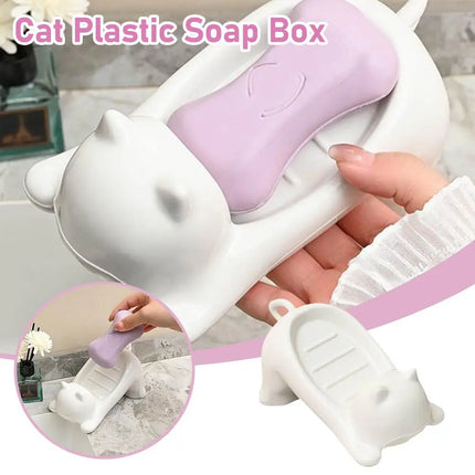 Cartoon Cat Soap Box Cartoon Soap Dish Drainable Storage Holder Soap Container Storage Dish Household Bathroom Accessories by zapcart
