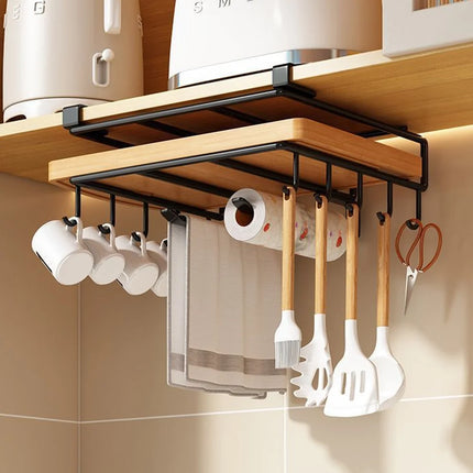 Under Cabinet Kitchen Organizer Rack With Hooks For Paper Towels Home Cooks by zapcart