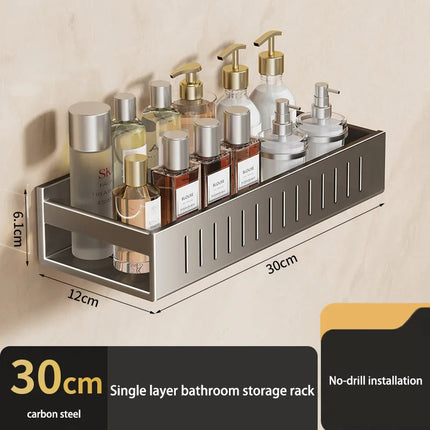 Gun Gray Wall Mounted No Drill Bathroom Shelf Shower Storage Rack Toilet Vanity Organizer Bathroom Accessories by zapcart