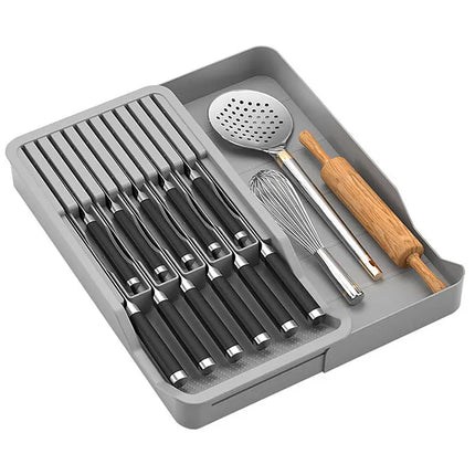 Knife Block Holder with Expandable Organizer Storage Tray for Kitchen Countertop Retractable Knife Organizer Drawer Insert by zapcart