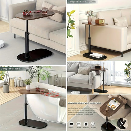 Adjustable height table - with wooden tabletop, portable sofa side table, suitable for coffee, office, and indoor/outdoor use by zapcart