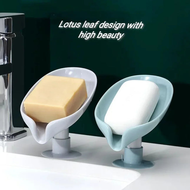 otus leaf Shape Soap Box Bathroom Accessories Tray Creative Sucker Water-free Storage Box by zapcart