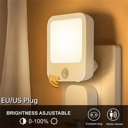 Motion Sensor LED Night Lights EU Plug Dimmable Cabinet Light for Baby Bedside Bedroom Corridor Wireless Night Lamp Lighting by zapcart