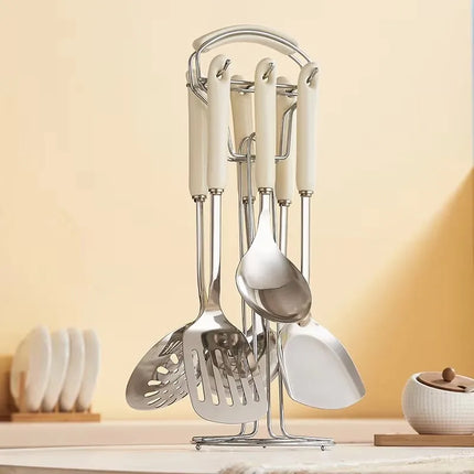 7 Stainless Steel Spatula And Spoon Set With Ceramic Handles For Home Chefs by zapcart