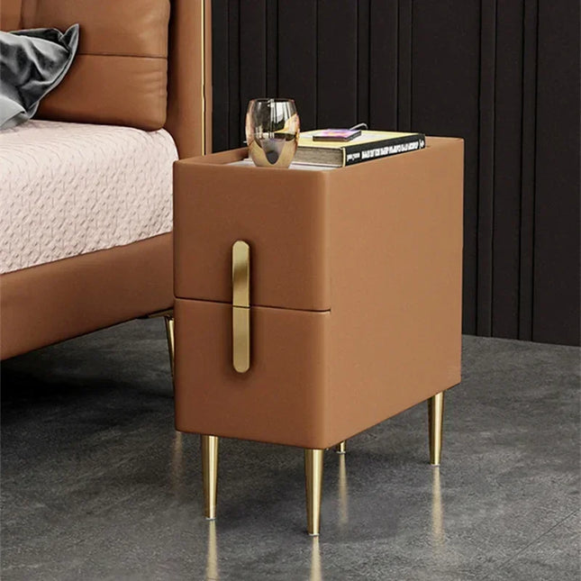 Nordic Style Bedroom Bedside Table Modern Mini Narrow Rock Surface Nightstand Self-Contained 2 Drawers Wooden Tables by zapcart