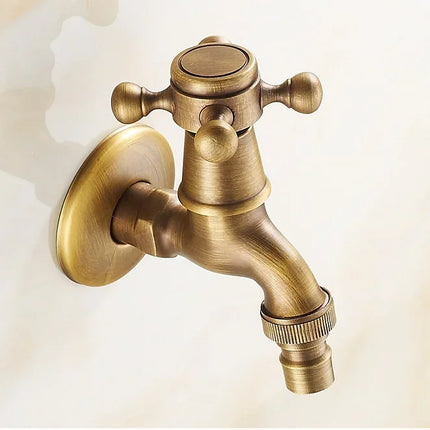 Carved Wall Mount Bibcock Brass Retro Tap Decorative Outdoor Garden Taps Washing Machine Mop Luxury Antique WC Faucet by zapcart