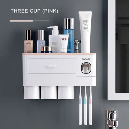 Magnetic Adsorption Inverted Toothbrush Holder Automatic Toothpaste Dispenser With Cup Toothpaste Bathroom Accessories Set by zapcart