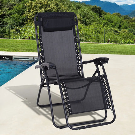 Outsunny Zero Gravity Chair Metal Frame Texteline Armchair Outdoor Folding and Reclining Sun Lounger , Black by zapcart