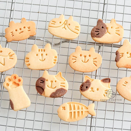 Cute Cartoon Cat & Fish Shape Cookie Stamps & Cutters Set Cat Paw Biscuit Embossers Molds Fondant Cake Decoration Tools by zapcart