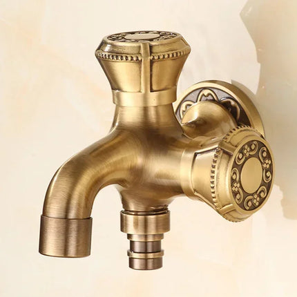 Carved Wall Mount Bibcock Brass Retro Tap Decorative Outdoor Garden Taps Washing Machine Mop Luxury Antique WC Faucet by zapcart