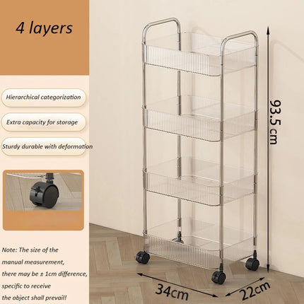 Light Luxury Storage Rack Trolley 2/3/4 Layers Transparent Acrylic Rolling Cart With Removable Hanging Baskets Snacks Bookshelf by zapcart