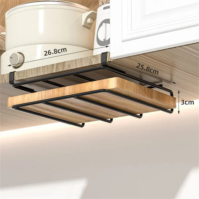 Stainless steel Kitchen Hanging Organizer Rack with Hooks Paper Towel Rag Hanging rack Cutting Board Pot Cover Storage Shelf by zapcart