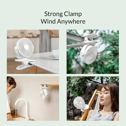 Portable Clip On Fan USB Rechargeable 3 Speeds Table Desk Air Coog Fans White by zapcart