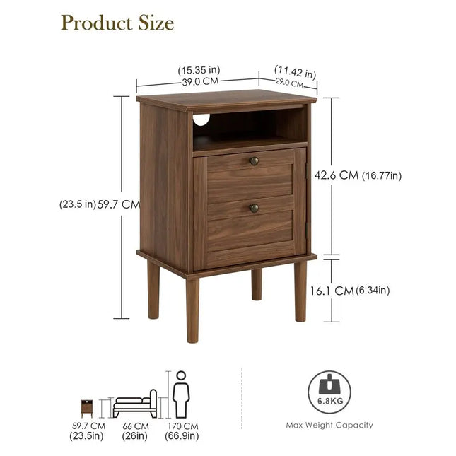 Bedside Cabinet with Door amp Open Top Shelf Side Table for Bedroom amp Living Room,Fits Small Space Walnut 15.35x 11.42x23.5 by zapcart