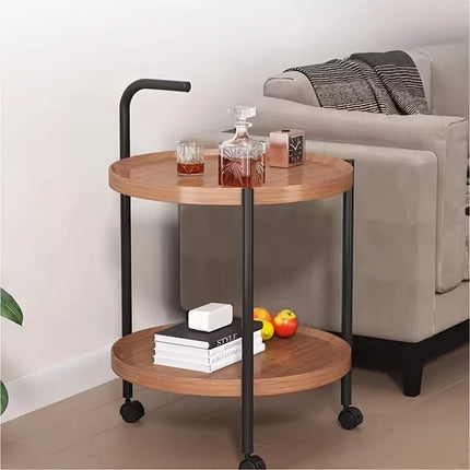 Multifunctional Double-Layer Coffee Table with Wheels, Hardwood Side Table and Rolling Storage, Ideal - Brown, Retro Style by zapcart