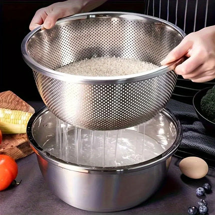 2pcs Stainless Steel Colander Set - Vegetable Fruit Pasta Strainer, Large Heavy Duty Filter Bowl by zapcart