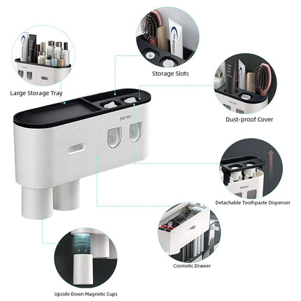 WIKHOSTEAR Wall mounted Toothbrush Holder Magnetic Adsorption Inverted Toothpaste Squeezer Double Automatic Toothpaste Dispenser by zapcart