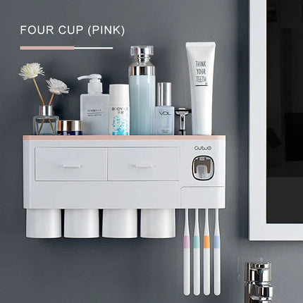 Magnetic Adsorption Inverted Toothbrush Holder Automatic Toothpaste Dispenser With Cup Toothpaste Bathroom Accessories Set by zapcart