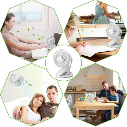 Portable Clip On Fan USB Rechargeable 3 Speeds Table Desk Air Coog Fans White by zapcart