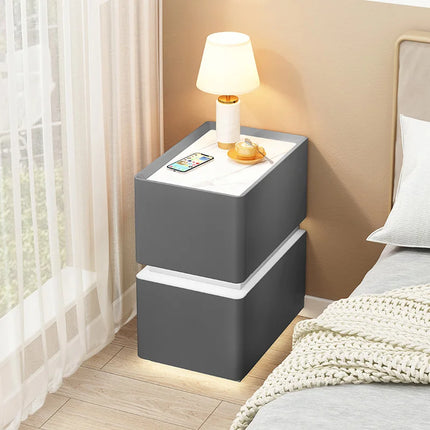 Wireless Charging Smart Bedside Table Modern Solid Wood Drawer Cabinet Floating Narrow Nightstand Minimalist Bedside Storage by zapcart
