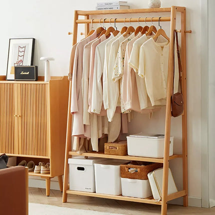 Bamboo Clothes Rail Stand Garment Rack Heavy Duty with 3 Tier Storage Shelves by zapcart